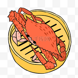 海鲜美食清新图片_手绘卡通矢量可爱小清新大闸蟹