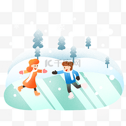冬季冬天情侣滑冰插画