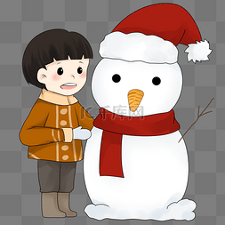 小女孩和雪人图片_圣诞节人物和雪人插画