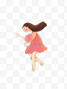 红色裙子长发跳舞的女生卡通元素