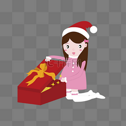 打开的礼物矢量图片_圣诞节打开礼物的女孩矢量图