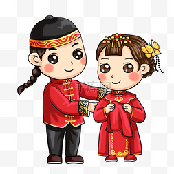 传统结婚漫画图片_传统新郎新娘婚礼插画