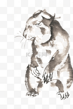 调皮的兔子图片_笨拙的小兔子水墨画PNG免抠素材