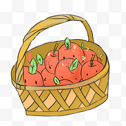新鲜的果实水果图片_秋收的果实一筐苹果插画