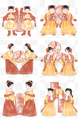 卡通手绘舞蹈人物图片_中式女孩舞蹈贺年
