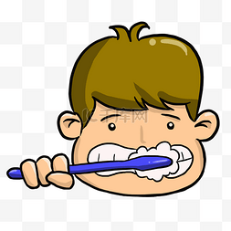 爱刷牙的男孩手绘插画