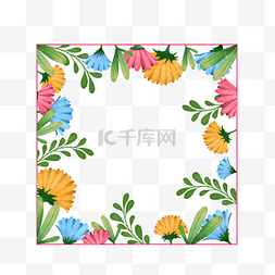 花朵树叶装饰图片_清新夏日花朵树叶边框