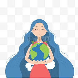 可爱的少女图片_抱着地球的少女卡通png素材