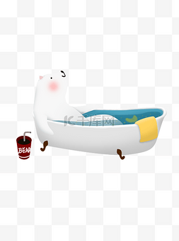 泡澡的北极熊清新创意设计可商用