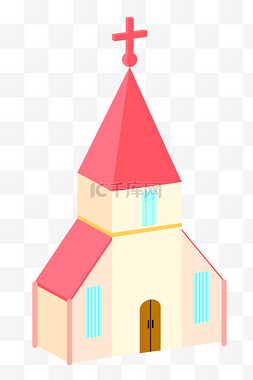 教堂装饰图片_2.5D红色教堂插画