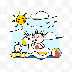海上太阳图片_夏季小兔子海上