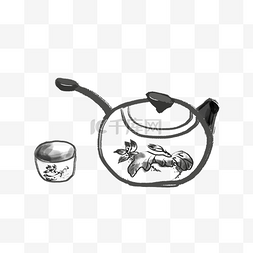 水壶茶壶图片_写意水墨中国风水壶茶壶