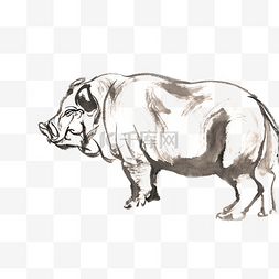 猪国画图片_慵懒的猪水墨画PNG免抠素材