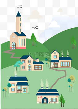 潮湿的屋子图片_手绘别墅区的房子矢量图
