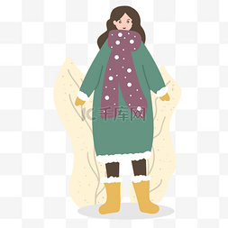 围巾大衣图片_卡通插画风穿冬装的女人