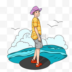 开心的男士图片_假期男士海滩旅行插画
