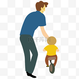 孩子骑车图片_卡通矢量看着孩子骑车的爸爸