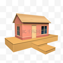装饰立体图形图片_c4d房屋3d立体图形木房子