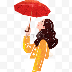女孩打着红色雨伞