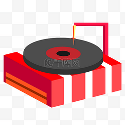 唱片机图片_2.5D红色唱片机卡通插画