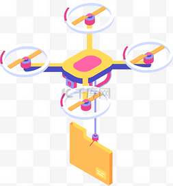 送货上楼图片_2.5D无人机送货商务科技立体插画