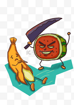 夏季促销图片_搞怪水果卡通愤怒的西瓜