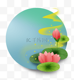 立体红色标题栏图片_清新夏季红色荷花文字框