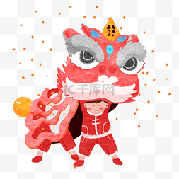 黄色狮子头图片_手绘新年舞狮子插画