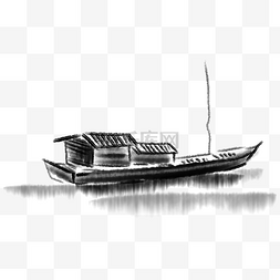 手绘渔船素描草图