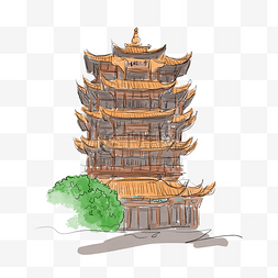 黄鹤楼插画图片_黄色的黄鹤楼插画