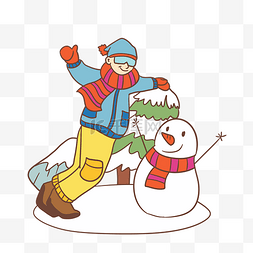 冬季男孩滑雪雪人