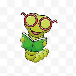 卡通可爱虫子图片_看书的绿色虫子矢量免抠图