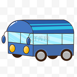 蓝色的公交车手绘插画