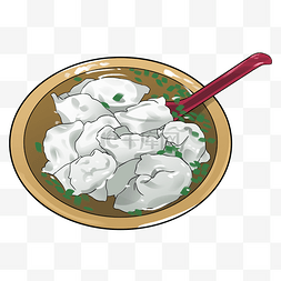 美味小吃小吃手绘图片_手绘插图美食馄饨插画