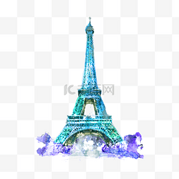 水彩巴黎铁塔手绘插画