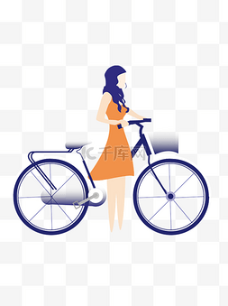 手绘骑自行车女孩图片_简约骑自行车的女孩可商用元素