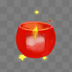 星星分层图片_节日红色玻璃罩内的蜡烛插画