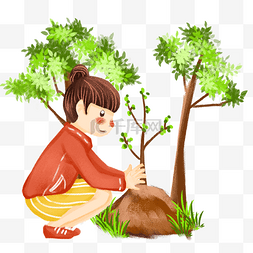 树木土壤图片_植树的小男孩插画