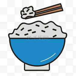 蓝色手绘米饭元素