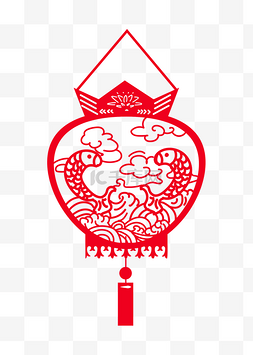 灯笼鱼图片_手绘鱼纹剪纸宫灯插画