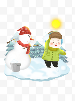 冬季场景插画图片_冬季打雪仗卡通儿童可商用场景插