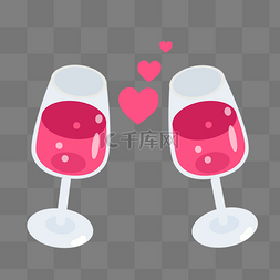 两杯爱心红酒插画