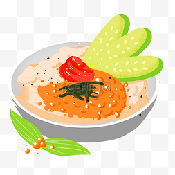 手绘西餐牛排图片_特色日式鱼子盖饭手绘插画
