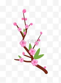 两朵桃花图片_卡通粉色桃树插画