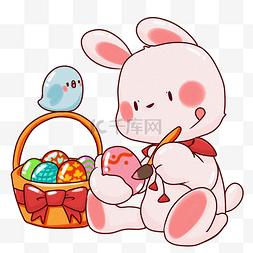 红色的小兔子图片_画彩蛋的小兔子插画