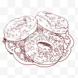 手绘食物甜甜圈图片_线描美食甜甜圈插画