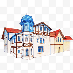 手绘城市房子图片_手绘美丽的建筑插画