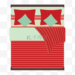 简约家居床图片_卡通手绘床简约撞色红色床