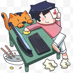 电脑猫图片_宅生活人物和电脑