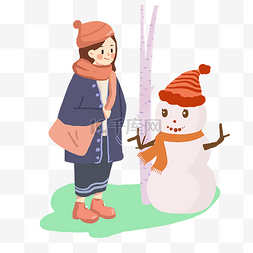 传统习俗手绘图片_传统习俗冬季堆雪人手绘插画